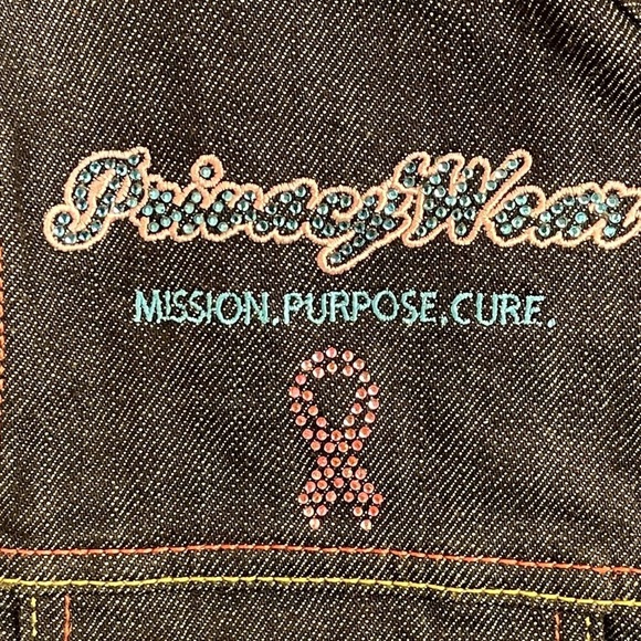 Privacy Wear Breast Cancer Awareness Ribbon Denim Jacket Womens Sz Med Sequins - Picture 12 of 12
